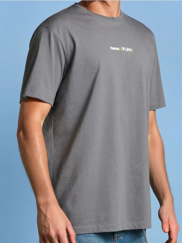 Sinsay - Tricou oversize din bumbac cu imprimeu - gri-închis