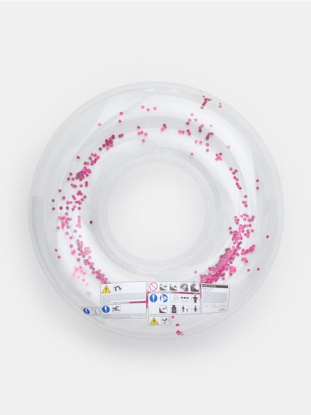 Ciambella gonfiabile trasparente con glitter - rosa