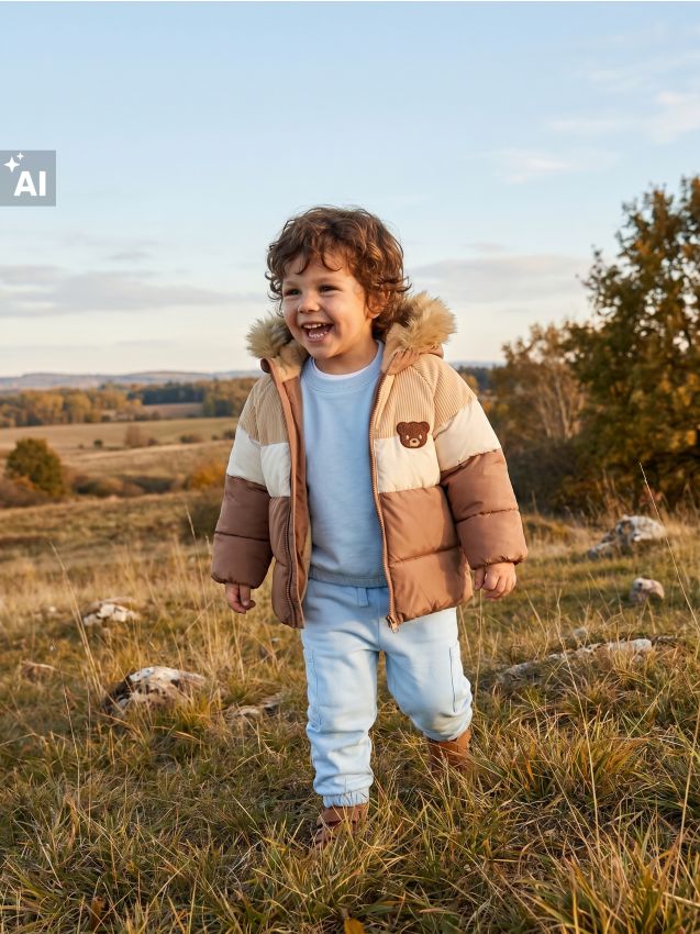Sinsay - Geacă puffer matlasată cu glugă și motiv ursuleț - multicolor