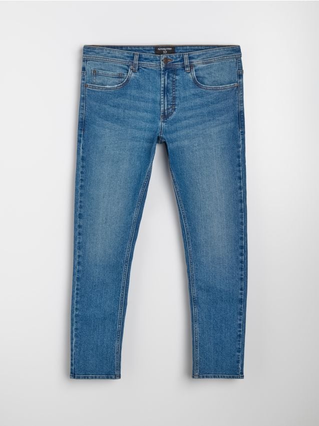 Sinsay - Blugi slim fit cu efect de spălare - bleumarin