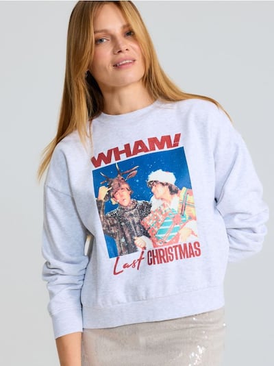 Božićna crewneck dukserica regular kroja sa printom WHAM Last Christmas