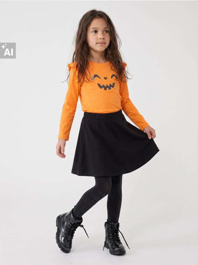 Sinsay - Tricou din bumbac cu motiv de Halloween - portocaliu