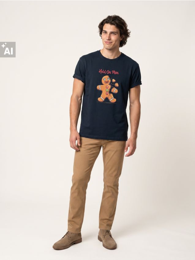 Sinsay - Tricou de Crăciun din bumbac cu imprimeu cu omuleț din turtă dulce - bleumarin