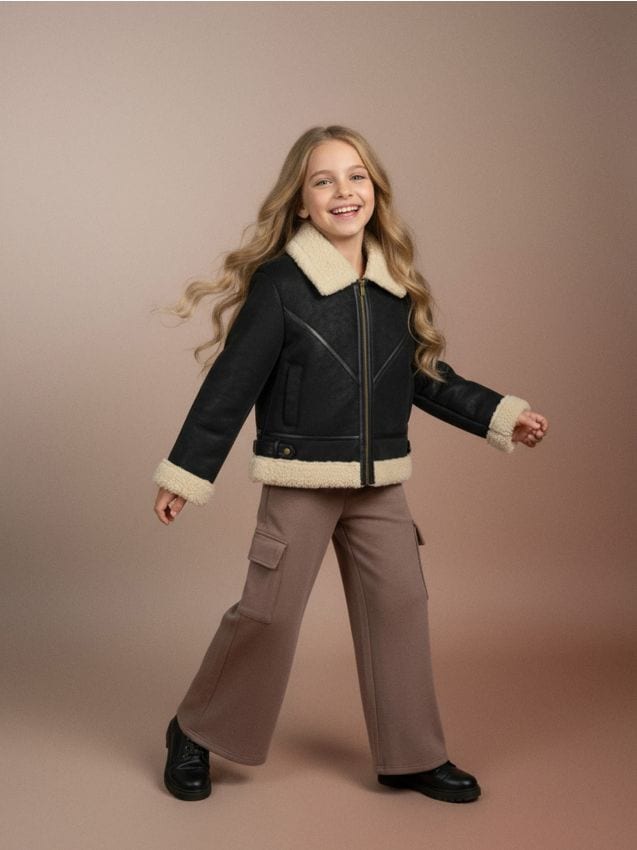 Sinsay - Pilotná bunda s kožušinou - tmavohnedá