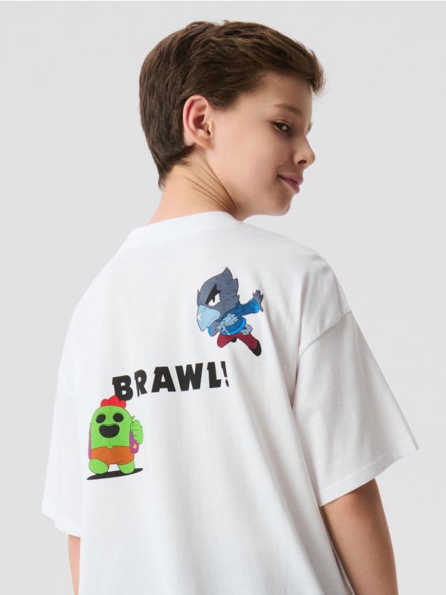 Sinsay - Tricou oversize din bumbac cu imprimeu Brawl Stars - alb