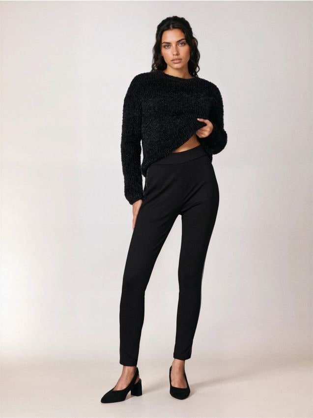 Sinsay - Legginsy z kryształkowym lampasem - czarny