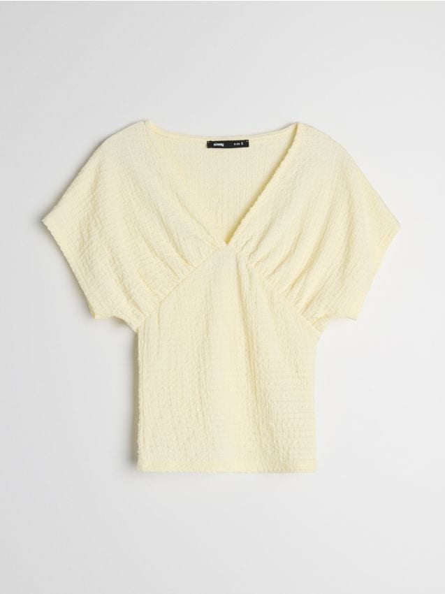 Sinsay - Bluză cu decolteu în V cu fronseuri în față - crem