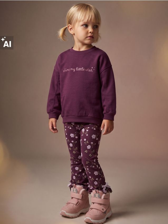Sinsay - Bluză crewneck din bumbac cu inscripție cu sclipici - violet-prună