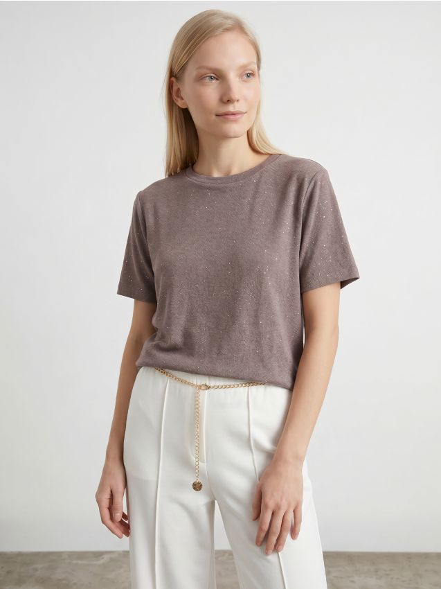 Sinsay - Tricou cu aplicație strălucitoare - violet-închis