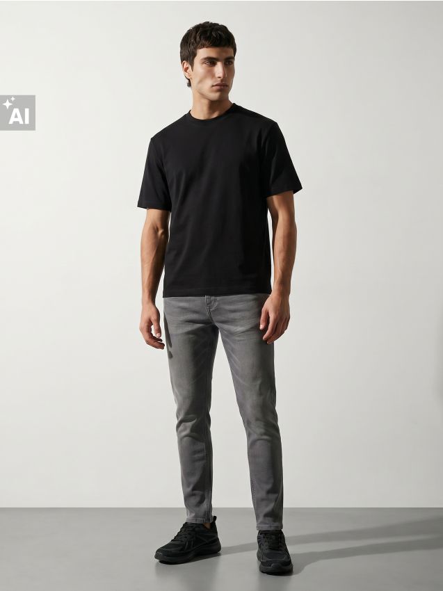 Sinsay - Blugi slim fit cu efect de spălare - gri