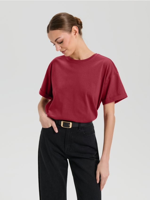 Sinsay - Tricou cu mânecă scurtă - roșu-aprins