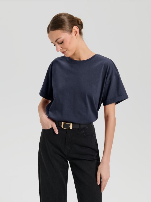 Sinsay - Koszulka z krótkim rękawem - granatowy