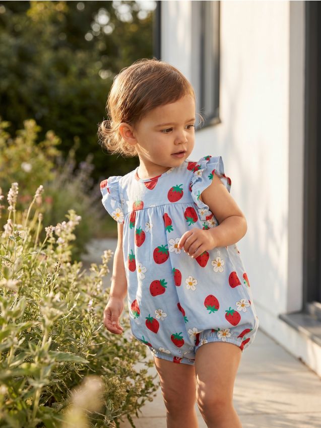 Sinsay - Salopetă din bumbac cu motiv de fructe - albastru-pal