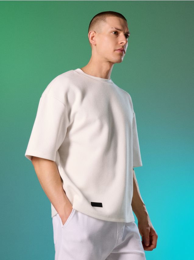 Sinsay - Bluza ze strukturą wafelkową - biały