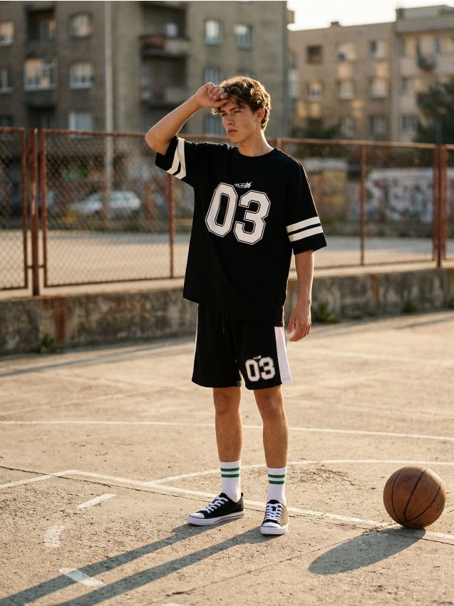 Sinsay - Compleu cu tricou și pantaloni scurți - negru