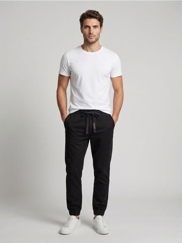 Sinsay - Blugi regular jogger cu efect prespălat - negru