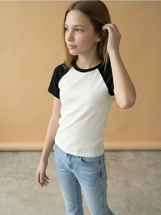 Sinsay - Tricou din bumbac cu mânecă scurtă - crem