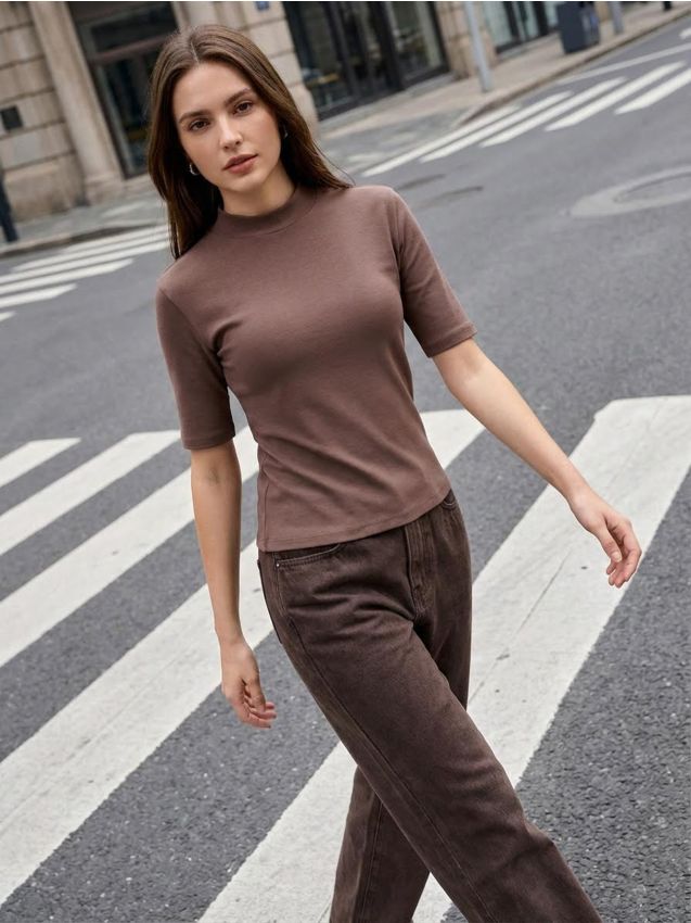 Sinsay - Tricou din bumbac basic - cafeniu