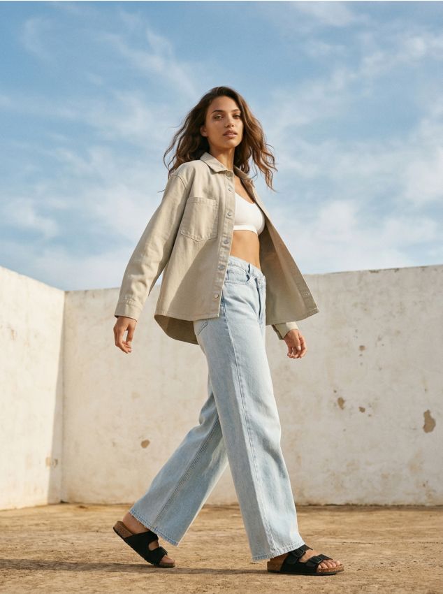 Sinsay - Cămașă din denim cu buzunare - verde