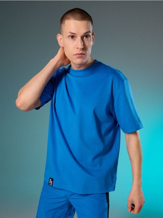 Sinsay - Tricou cu mânecă scurtă din material interlock - albastru