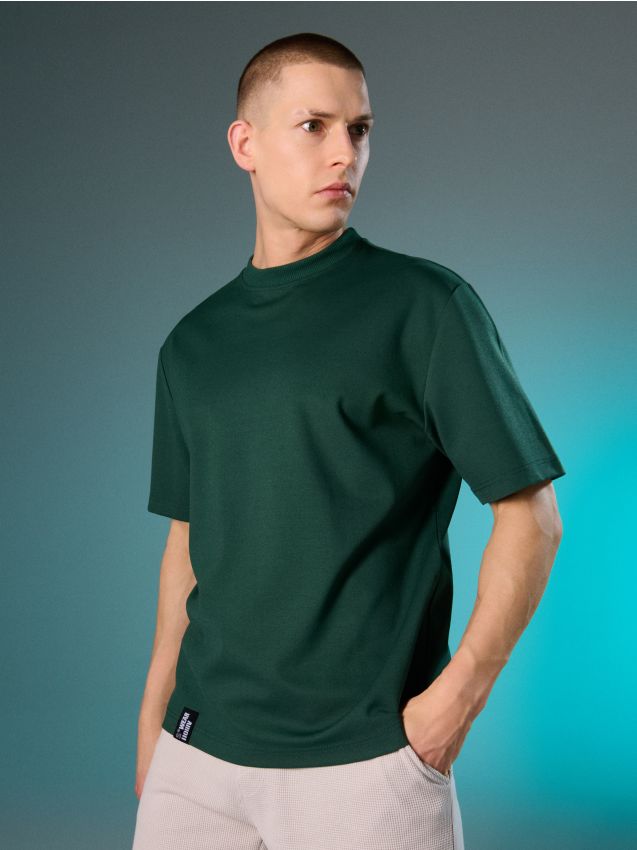 Sinsay - Tricou cu mânecă scurtă din material interlock - verde