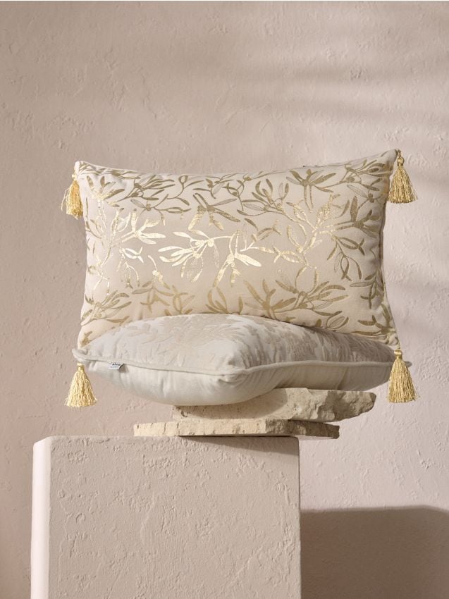 Sinsay - Pernă decorativă cu motiv vegetal și ciucuri - auriu