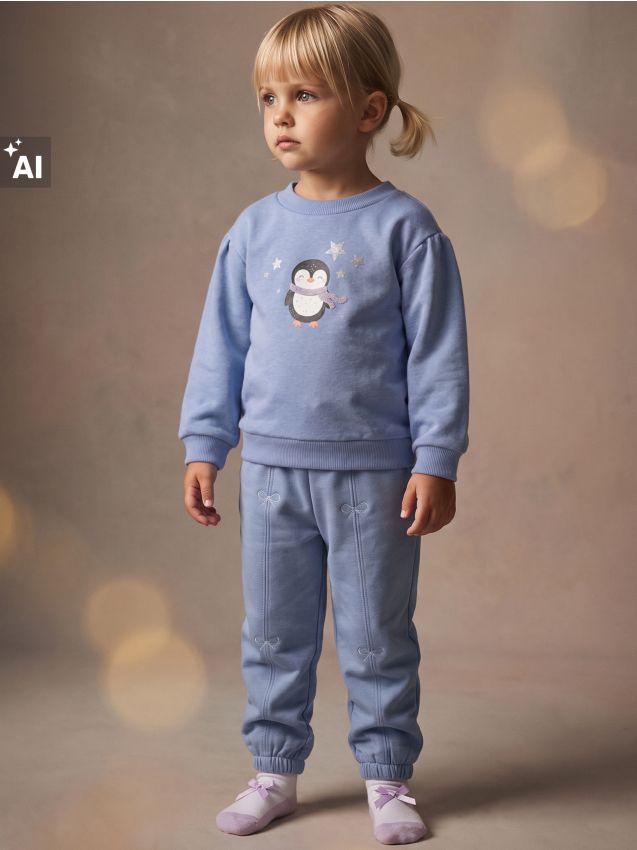 Sinsay - Bluză crewneck cu mâneci bufante și imprimeu cu pinguin - albastru
