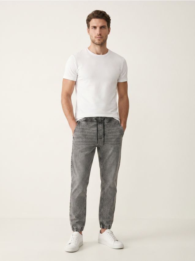 Sinsay - Blugi jogger slim cu efect de spălare - gri deschis