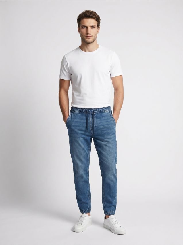 Sinsay - Blugi jogger slim cu efect de spălare - albastru
