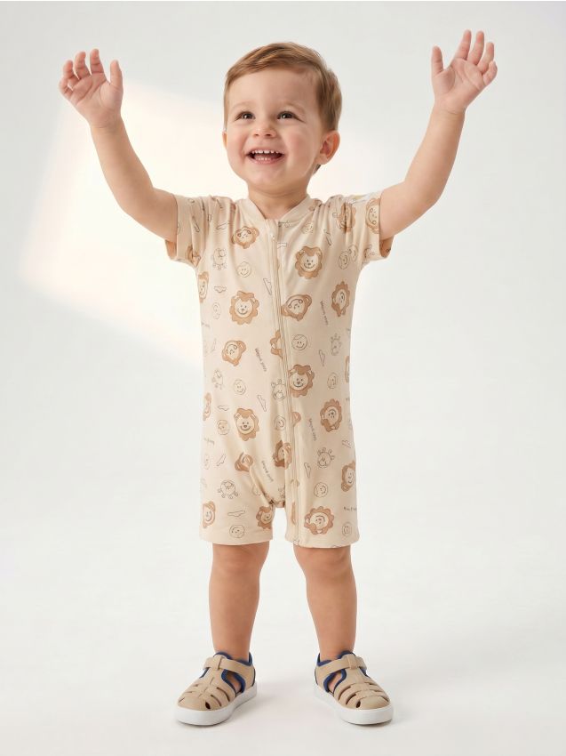 Sinsay - Salopetă din bumbac cu imprimeu Mini Smiley - bej