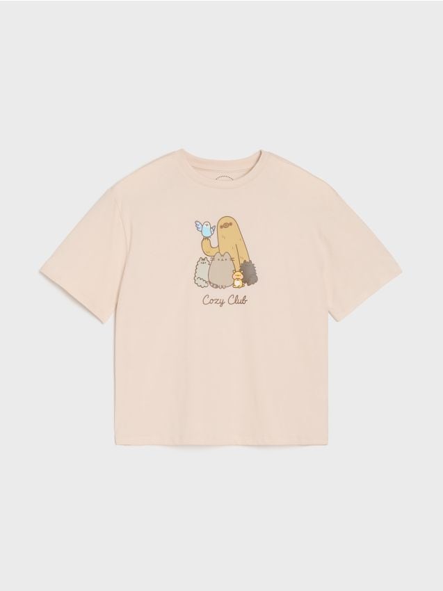 Sinsay - Bavlnená košeľa s potlačou Pusheen the Cat - béžová