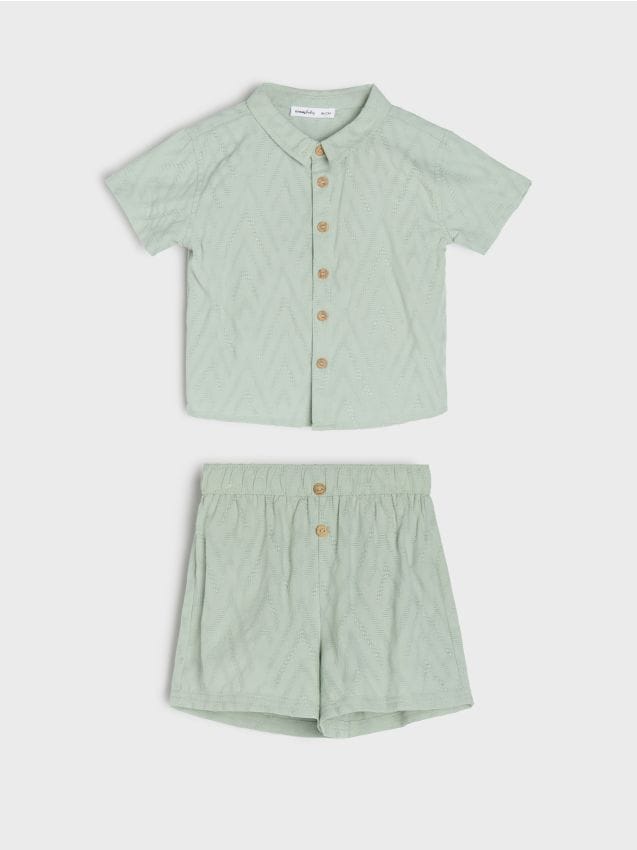 Sinsay - Komplet: koszula i szorty z domieszką lyocellu - zielony