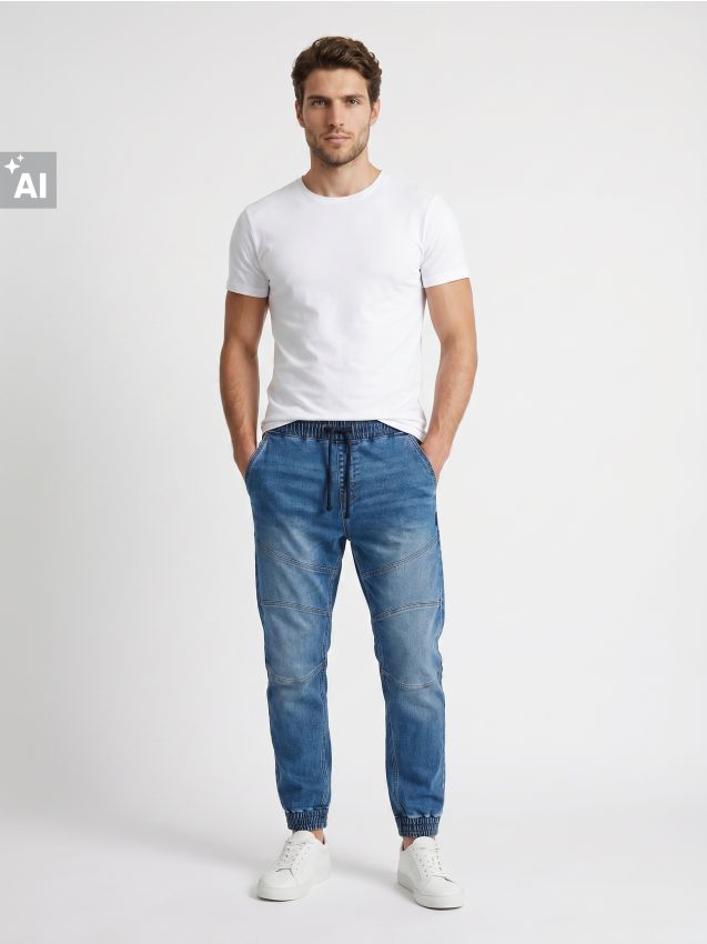 Sinsay - Blugi jogger cu efect spălat - albastru