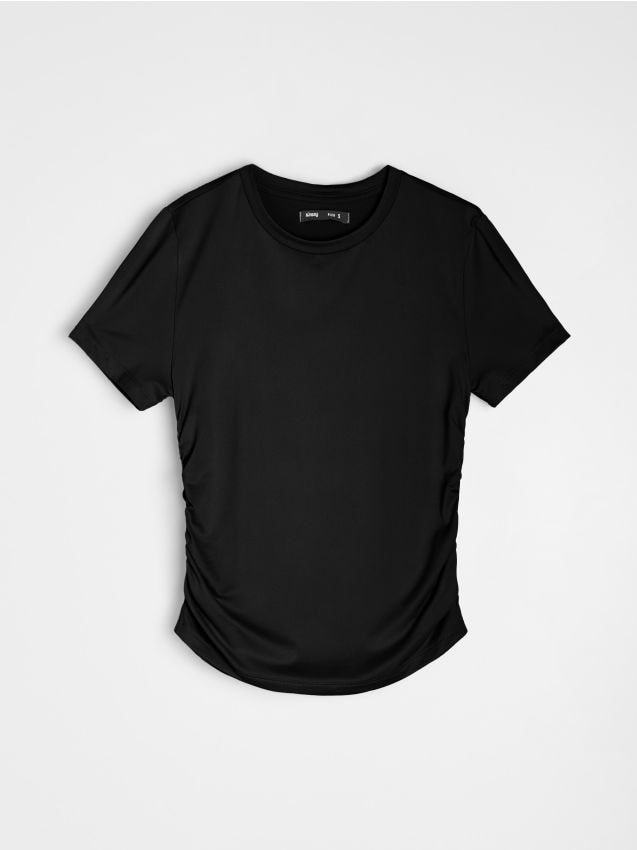 Sinsay - Bluză uni cu mânecă scurtă - negru