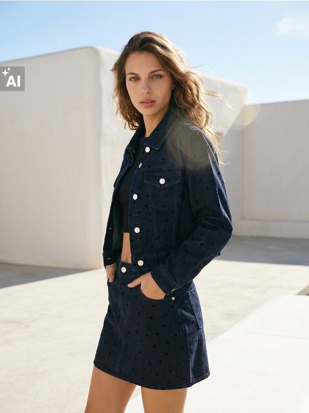 Sinsay - Fustă mini din denim cu inimioare - multicolor
