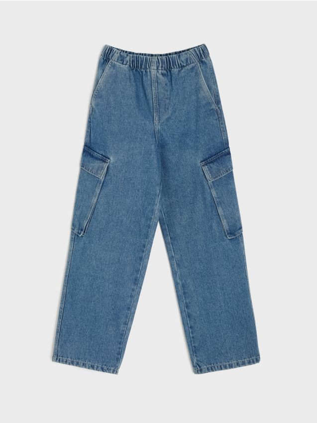 Sinsay - Blugi loose fit cu talie reglabilă - albastru
