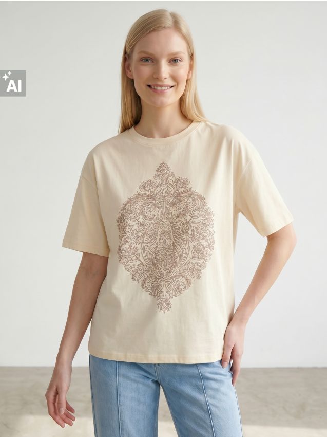 Sinsay - Tricou din bumbac cu imprimeu - nude