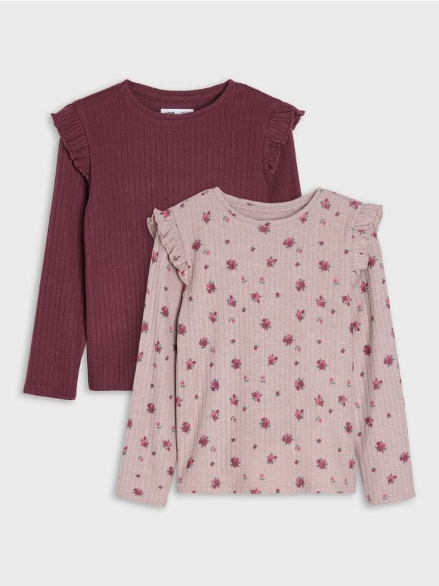 Sinsay - Tricouri striate cu amestec de viscoză și volane 2 pack - multicolor