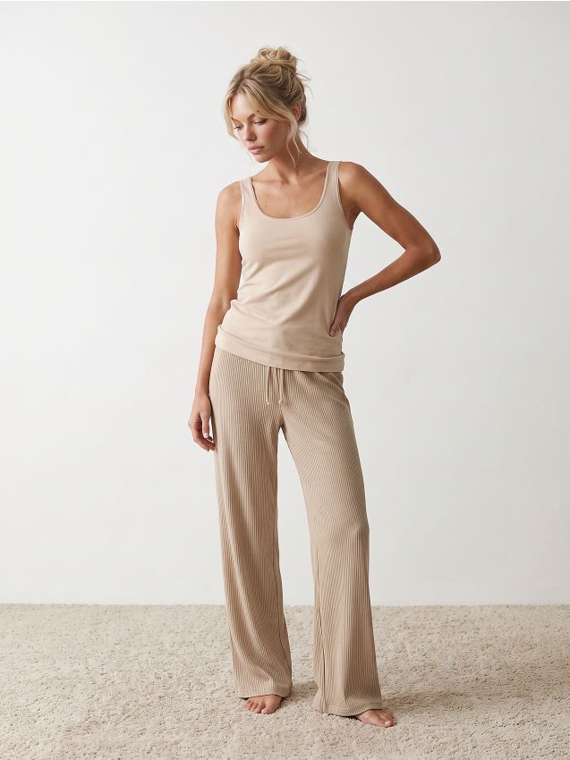 Sinsay - Pantaloni de pijama cu crac larg - bej