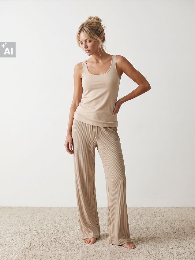 Sinsay - Pantaloni de pijama cu crac larg - bej