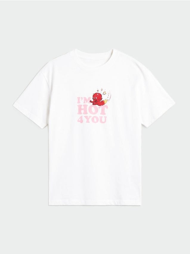 Sinsay - Tricou din bumbac cu imprimeu pe spate Hot Stuff - crem