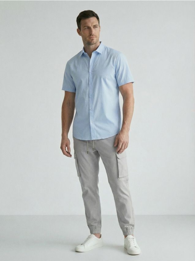 Sinsay - Spodnie jogger cargo ze wzorem moro - szary