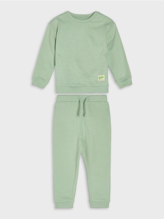 Sinsay - Bawełniany komplet: bluza i spodnie - zielony