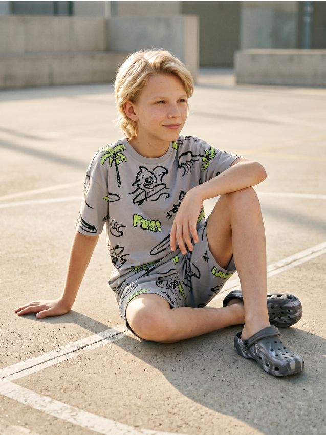 Sinsay - Set din bumbac: tricou și pantaloni scurți - gri-închis