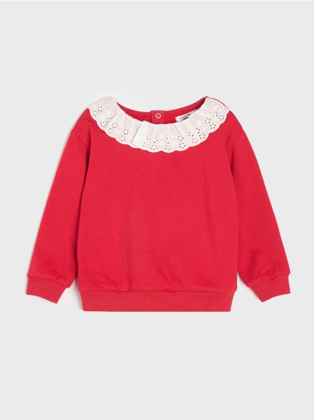 Sinsay - Bluză din bumbac tip crewneck cu guler decorativ - roșu
