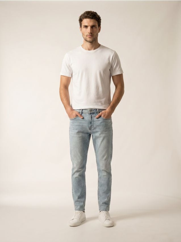 Sinsay - Jeansy cropped carrot - niebieski