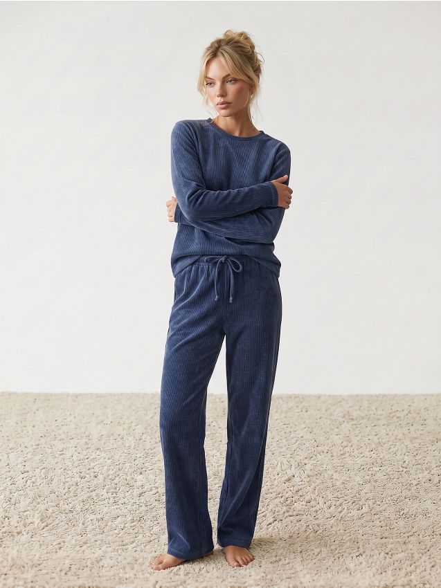 Sinsay - Pantaloni de pijama striați - bleumarin