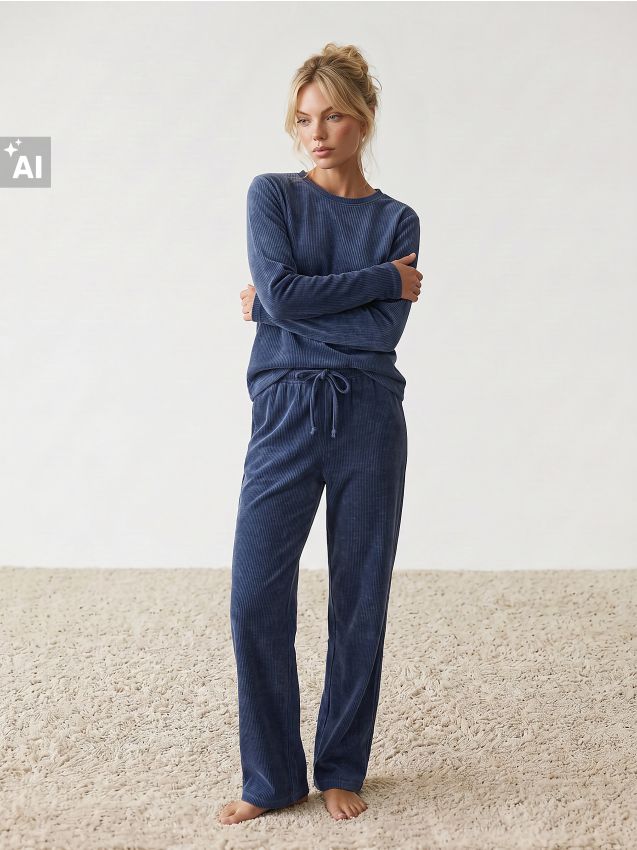 Sinsay - Pantaloni de pijama striați - bleumarin