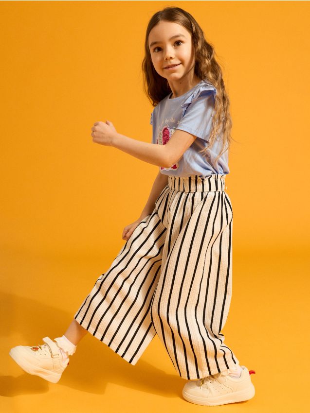 Sinsay - Spodnie wide leg w paski - biały