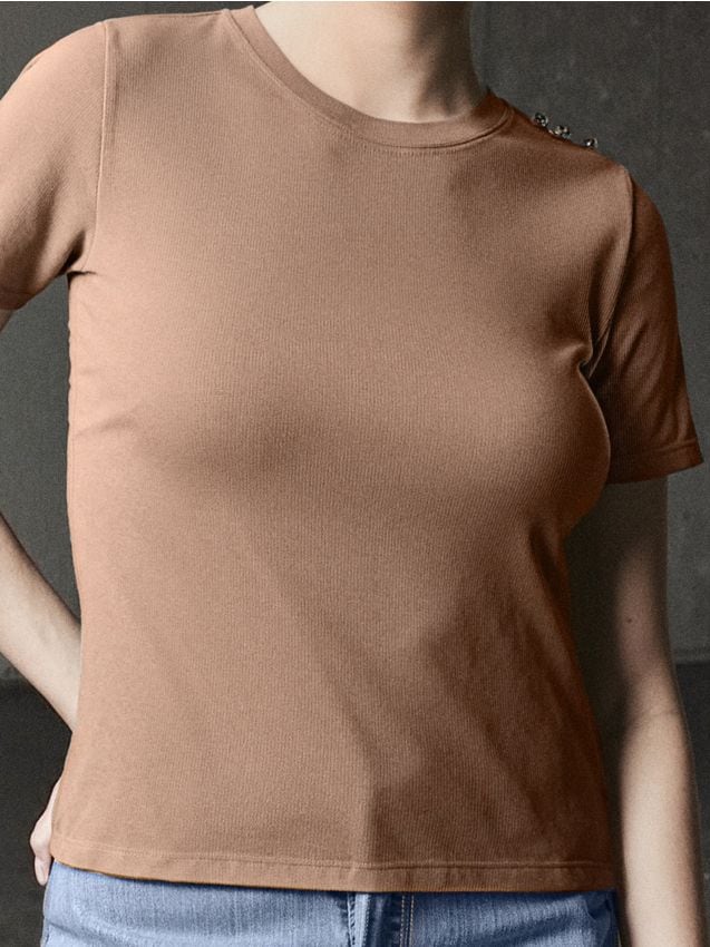 Sinsay - Tričko s krátkym rukávom - kávová